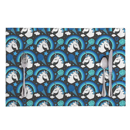 Blue Rainbow Unicorn Pattern Print Placemat