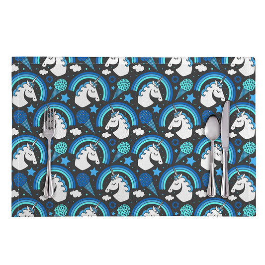 Blue Rainbow Unicorn Pattern Print Placemat