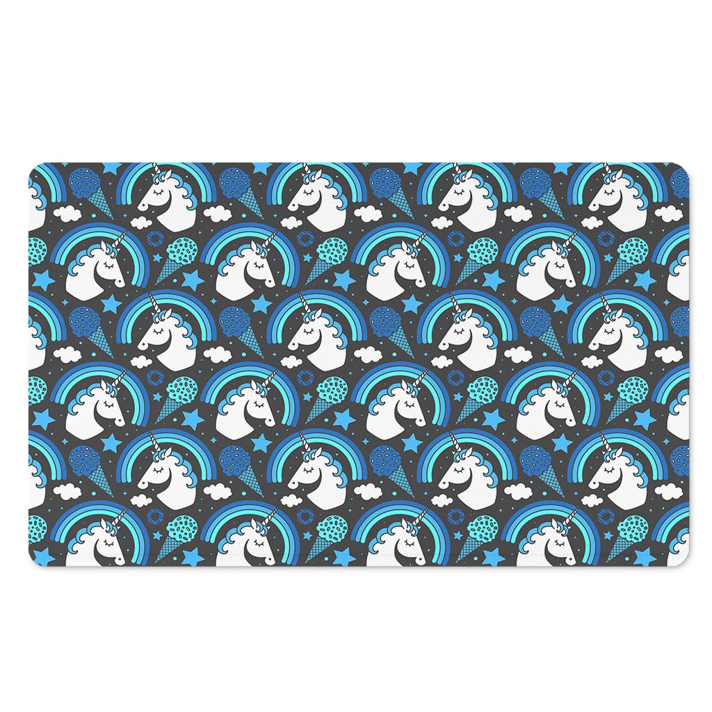 Blue Rainbow Unicorn Pattern Print Polyester Doormat