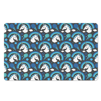 Blue Rainbow Unicorn Pattern Print Polyester Doormat
