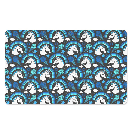 Blue Rainbow Unicorn Pattern Print Polyester Doormat