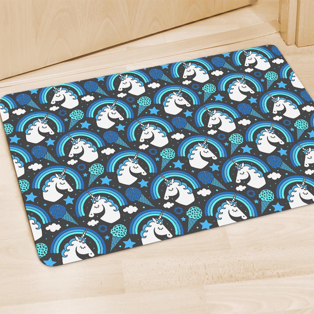 Blue Rainbow Unicorn Pattern Print Polyester Doormat