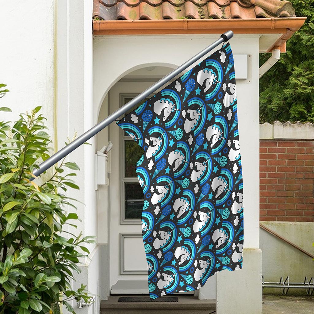 Blue Rainbow Unicorn Pattern Print Polyester Flag