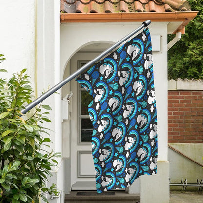 Blue Rainbow Unicorn Pattern Print Polyester Flag