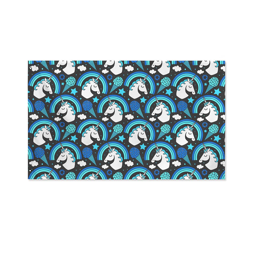 Blue Rainbow Unicorn Pattern Print Polyester Flag