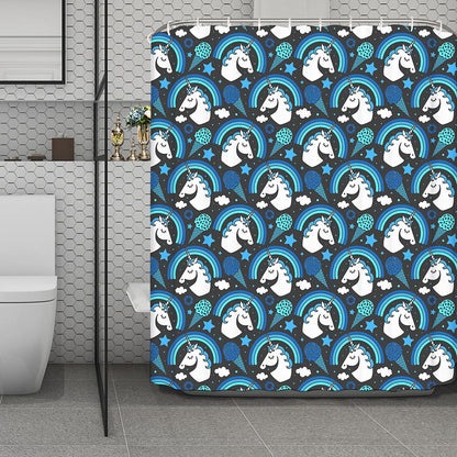 Blue Rainbow Unicorn Pattern Print Polyester Shower Curtain