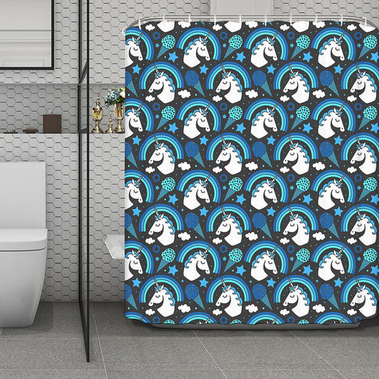 Blue Rainbow Unicorn Pattern Print Polyester Shower Curtain
