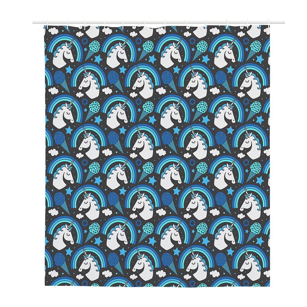 Blue Rainbow Unicorn Pattern Print Polyester Shower Curtain
