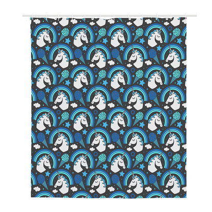 Blue Rainbow Unicorn Pattern Print Polyester Shower Curtain