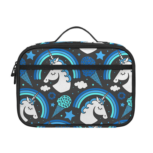 Blue Rainbow Unicorn Pattern Print Portable Lunch Bag