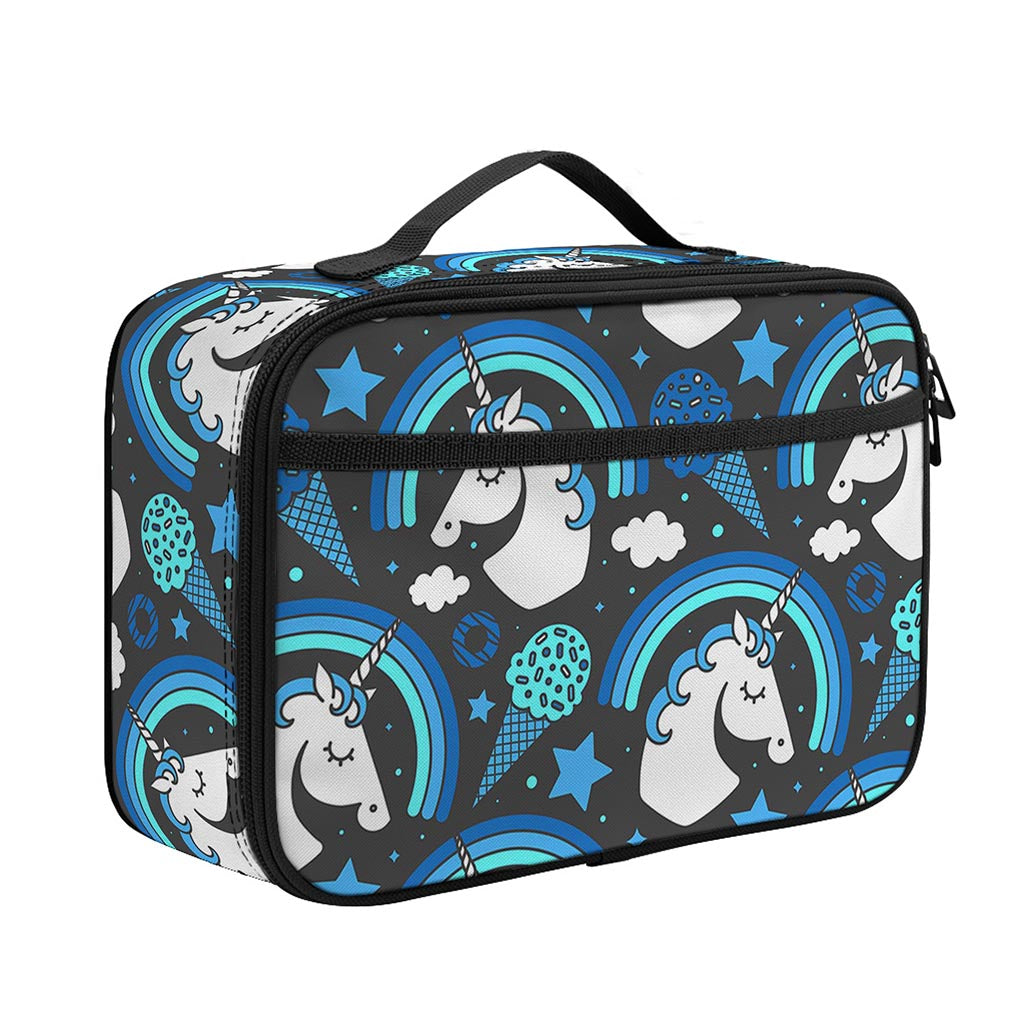Blue Rainbow Unicorn Pattern Print Portable Lunch Bag