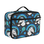 Blue Rainbow Unicorn Pattern Print Portable Lunch Bag