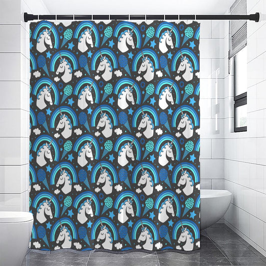 Blue Rainbow Unicorn Pattern Print Premium Shower Curtain