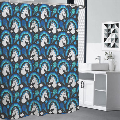 Blue Rainbow Unicorn Pattern Print Premium Shower Curtain