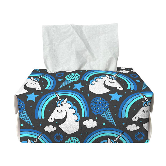 Blue Rainbow Unicorn Pattern Print Rectangle Tissue Box Cover