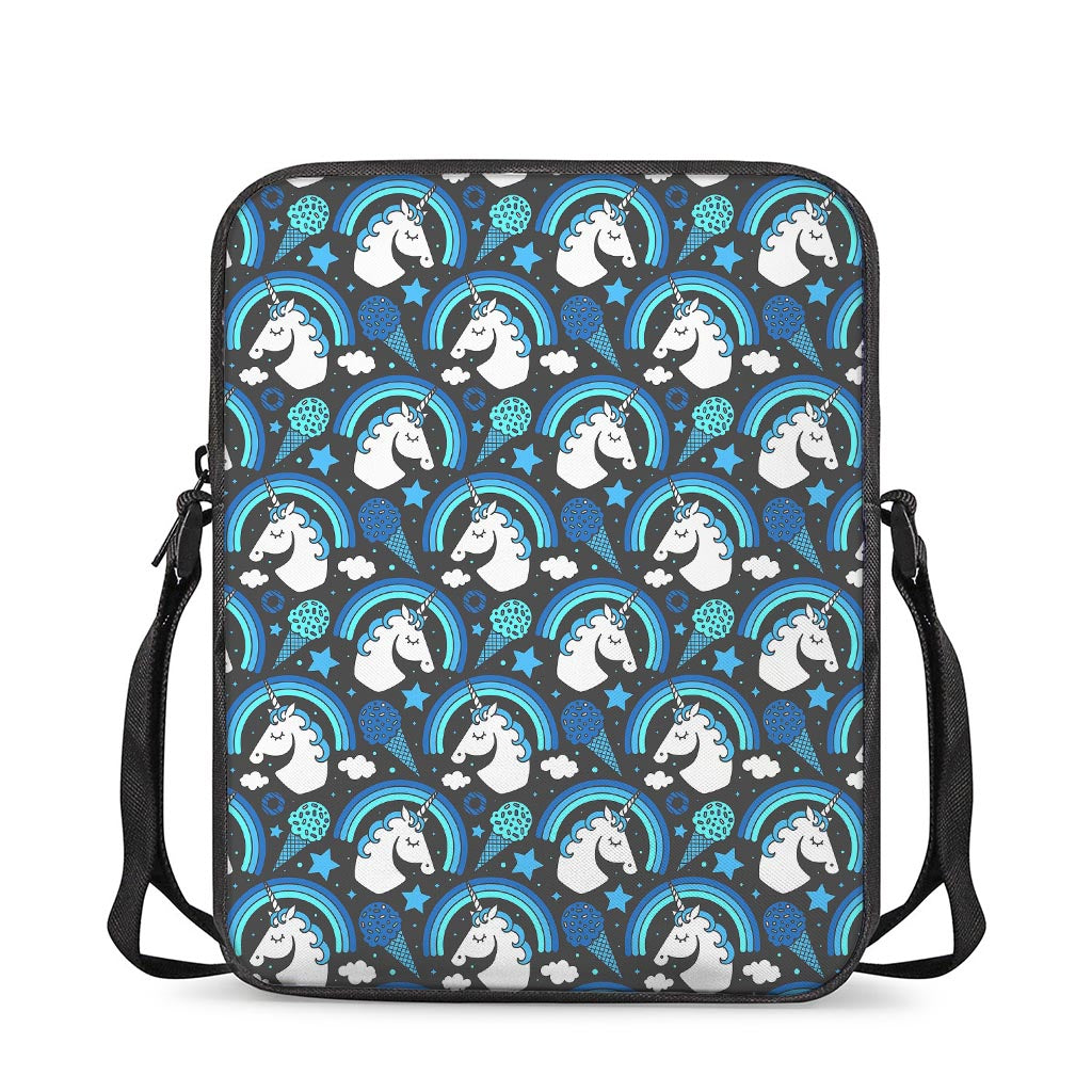 Blue Rainbow Unicorn Pattern Print Rectangular Crossbody Bag