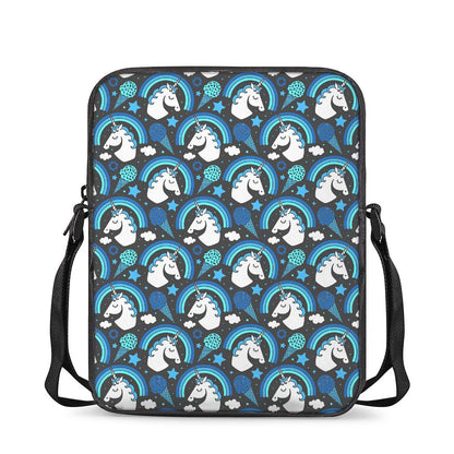 Blue Rainbow Unicorn Pattern Print Rectangular Crossbody Bag