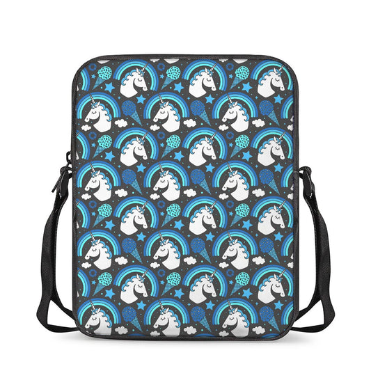 Blue Rainbow Unicorn Pattern Print Rectangular Crossbody Bag