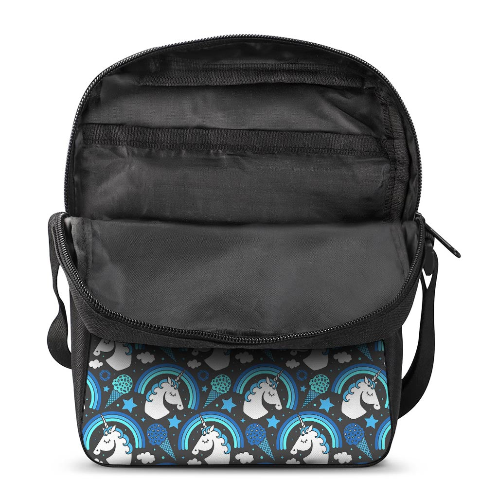 Blue Rainbow Unicorn Pattern Print Rectangular Crossbody Bag