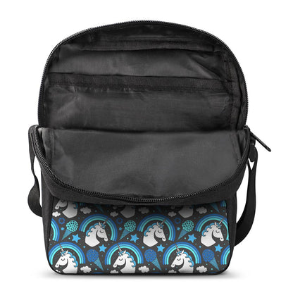 Blue Rainbow Unicorn Pattern Print Rectangular Crossbody Bag