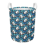 Blue Rainbow Unicorn Pattern Print Round Laundry Basket
