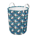 Blue Rainbow Unicorn Pattern Print Round Laundry Basket