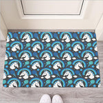 Blue Rainbow Unicorn Pattern Print Rubber Doormat