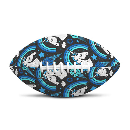 Blue Rainbow Unicorn Pattern Print Rugby Ball
