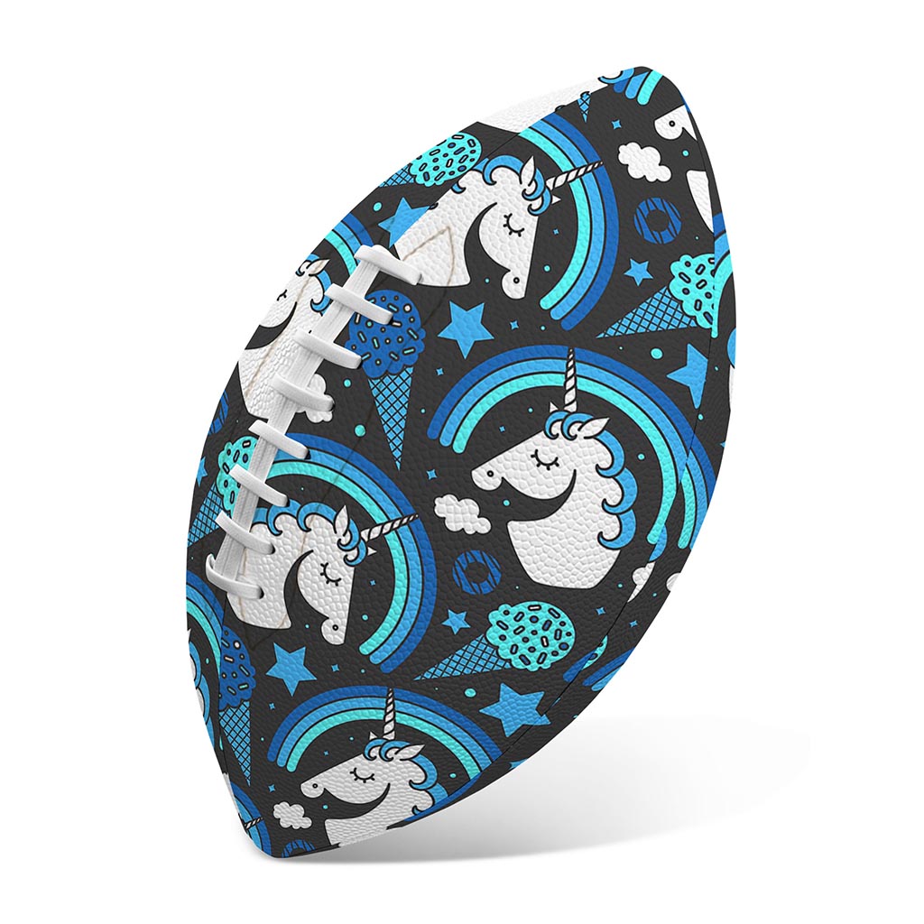 Blue Rainbow Unicorn Pattern Print Rugby Ball