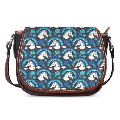 Blue Rainbow Unicorn Pattern Print Saddle Bag