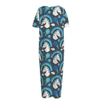 Blue Rainbow Unicorn Pattern Print Short Sleeve Long Nightdress