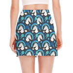 Blue Rainbow Unicorn Pattern Print Side Slit Mini Skirt