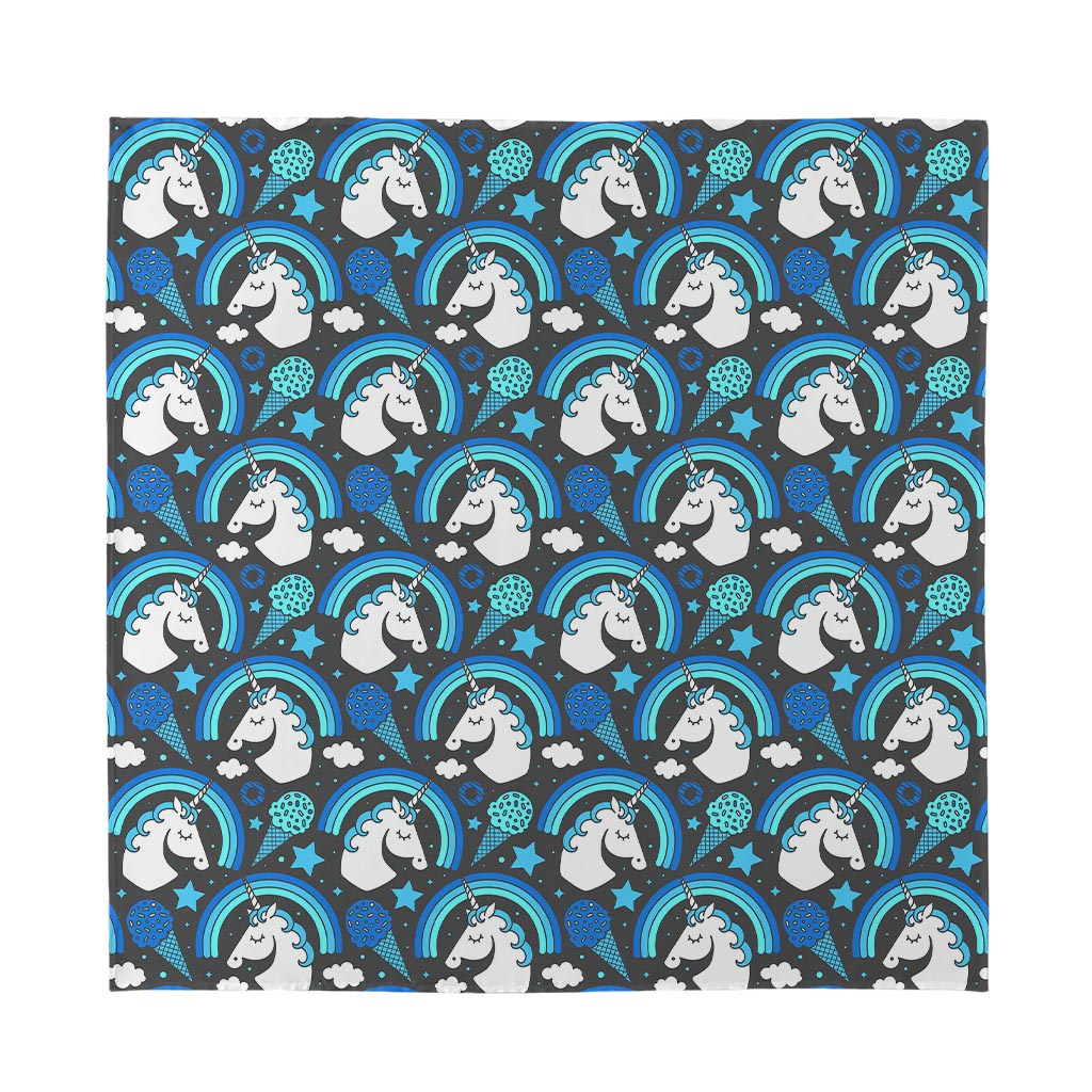 Blue Rainbow Unicorn Pattern Print Silk Bandana