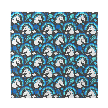 Blue Rainbow Unicorn Pattern Print Silk Bandana