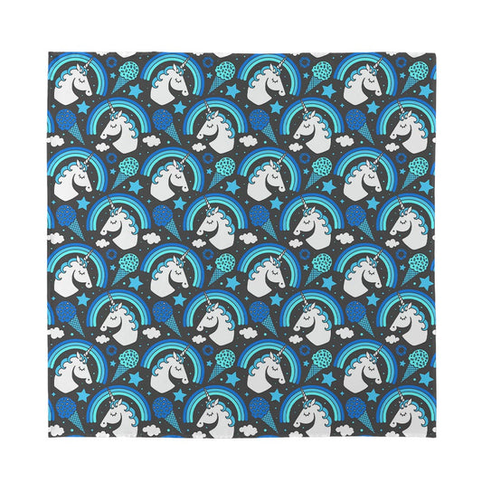 Blue Rainbow Unicorn Pattern Print Silk Bandana