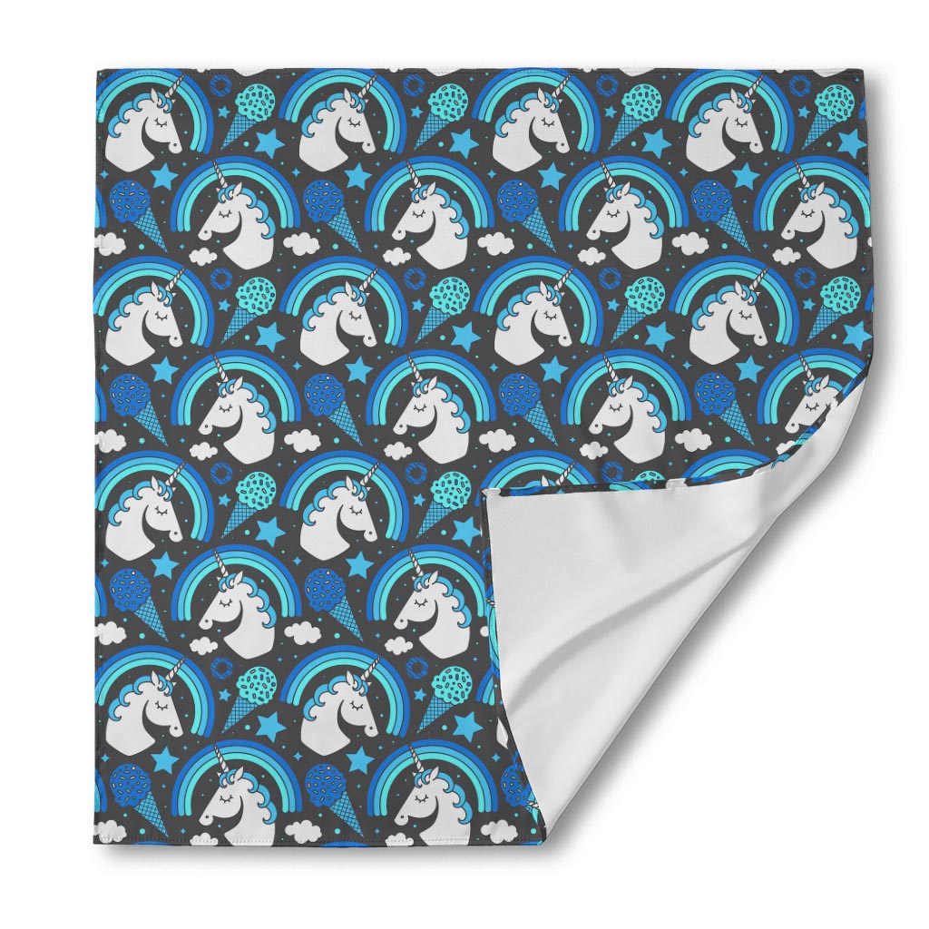 Blue Rainbow Unicorn Pattern Print Silk Bandana