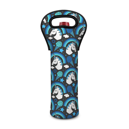Blue Rainbow Unicorn Pattern Print Single Neoprene Wine Tote