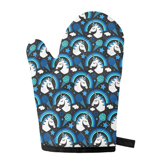 Blue Rainbow Unicorn Pattern Print Single Oven Mitt