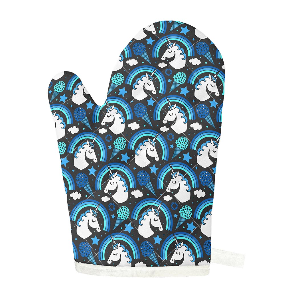 Blue Rainbow Unicorn Pattern Print Single Oven Mitt