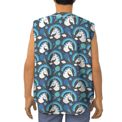 Blue Rainbow Unicorn Pattern Print Sleeveless Baseball Jersey