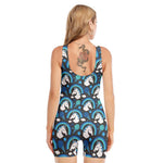 Blue Rainbow Unicorn Pattern Print Sleeveless One Piece Swimsuit