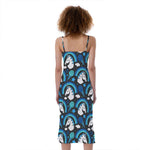 Blue Rainbow Unicorn Pattern Print Slim Fit Midi Cami Dress