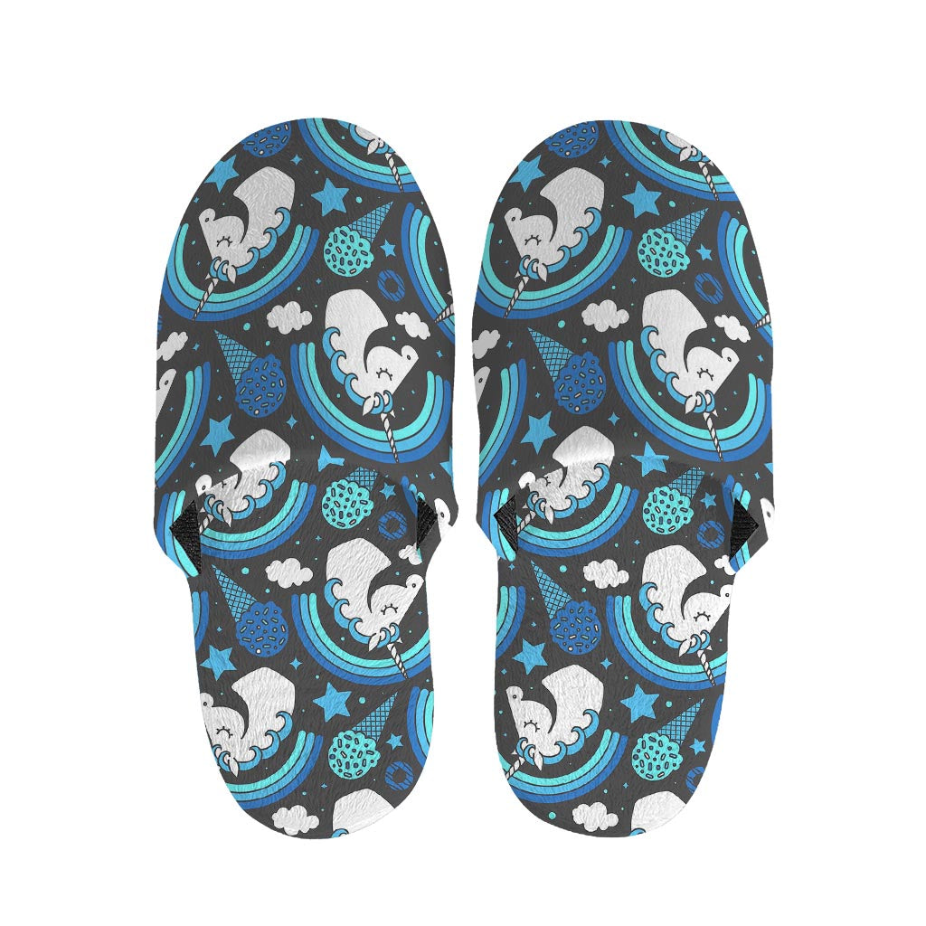 Blue Rainbow Unicorn Pattern Print Slippers
