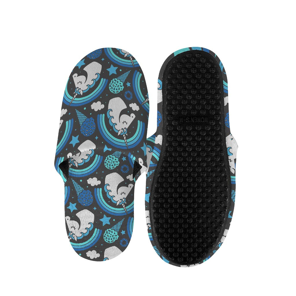Blue Rainbow Unicorn Pattern Print Slippers