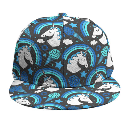 Blue Rainbow Unicorn Pattern Print Snapback Cap