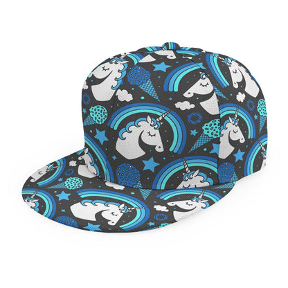 Blue Rainbow Unicorn Pattern Print Snapback Cap