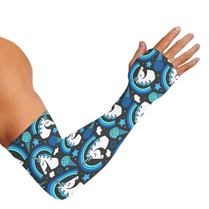 Blue Rainbow Unicorn Pattern Print Sun Protection Arm Sleeves