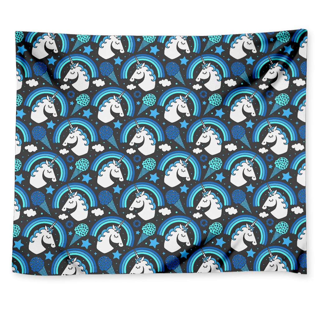 Blue Rainbow Unicorn Pattern Print Tapestry