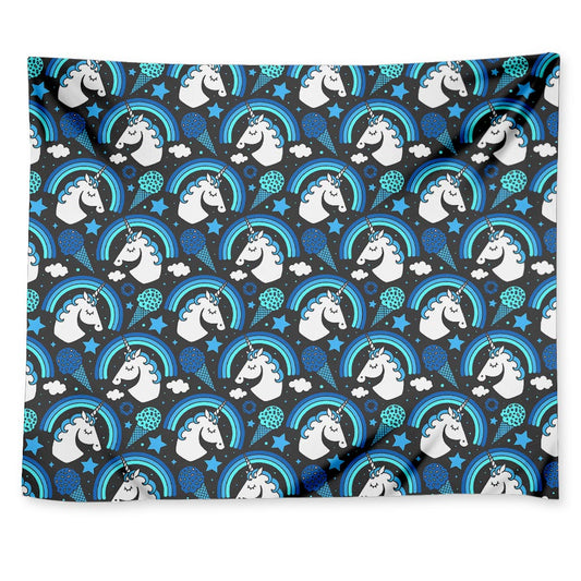 Blue Rainbow Unicorn Pattern Print Tapestry
