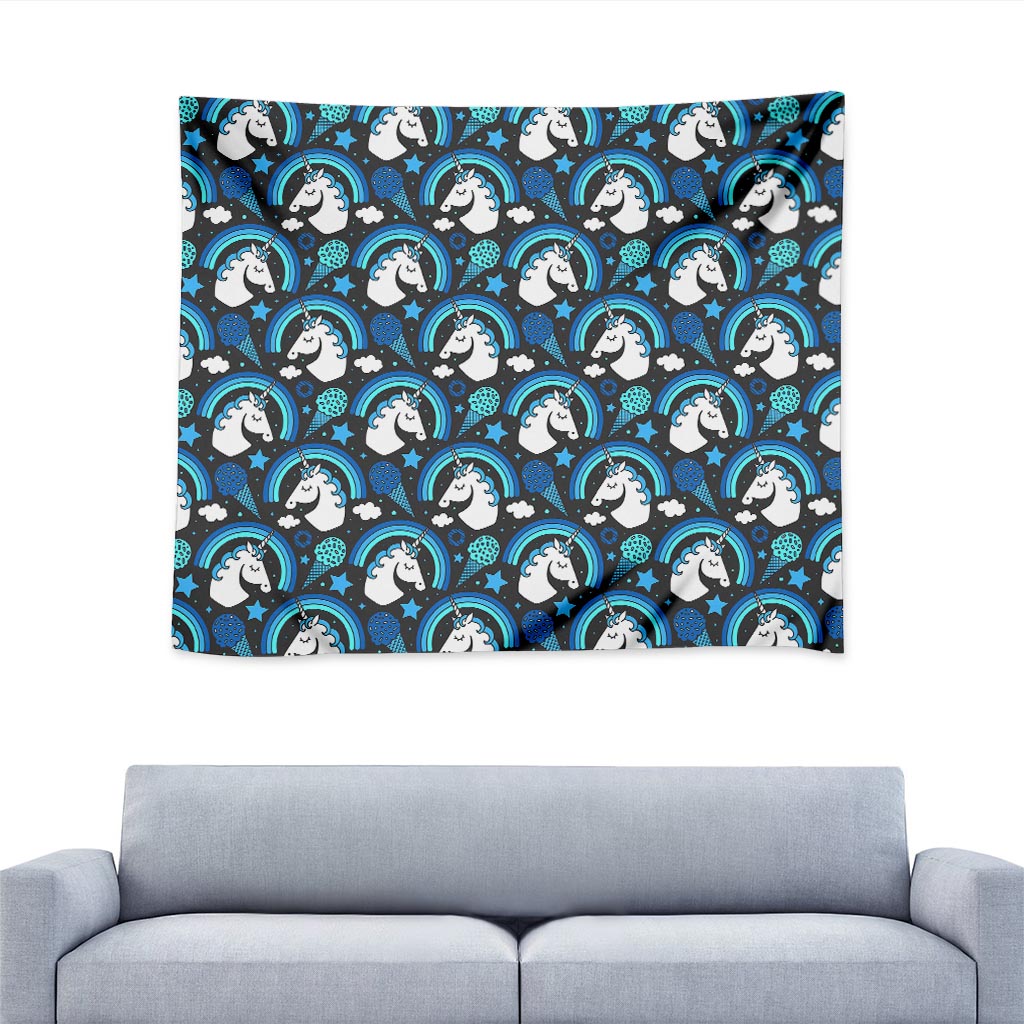Blue Rainbow Unicorn Pattern Print Tapestry